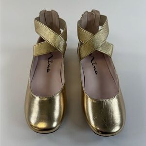 Nina - Gold Elastic Strap Dress Flats Girls - Size 1